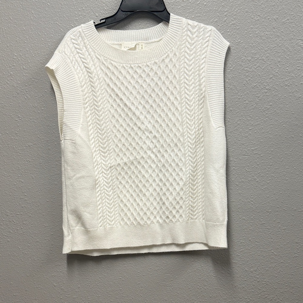 Cyrus White Cable Knit Sleeveless Pullover